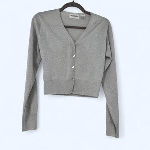 Silver Metallic Lurex Cropped Lightweight Cardigan V Neck Knit Sweater c. 2001